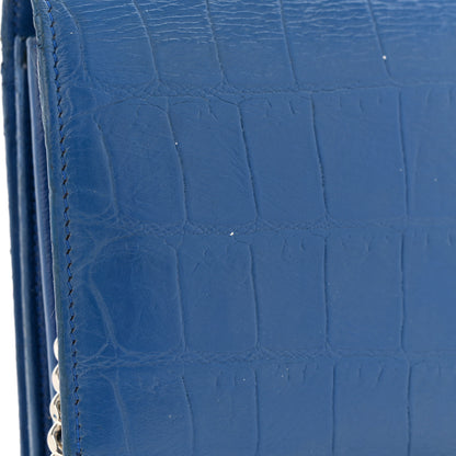 Saint Laurent Calfskin Crocodile Embossed Monogram Chain Wallet Royal Blue 16 of 18