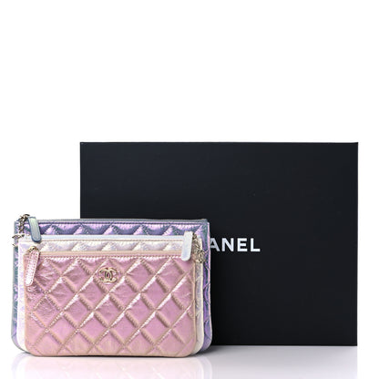 Chanel Iridescent Crumpled Calfskin Trio Cosmetic Case Blue Pink Ivory 12 of 12