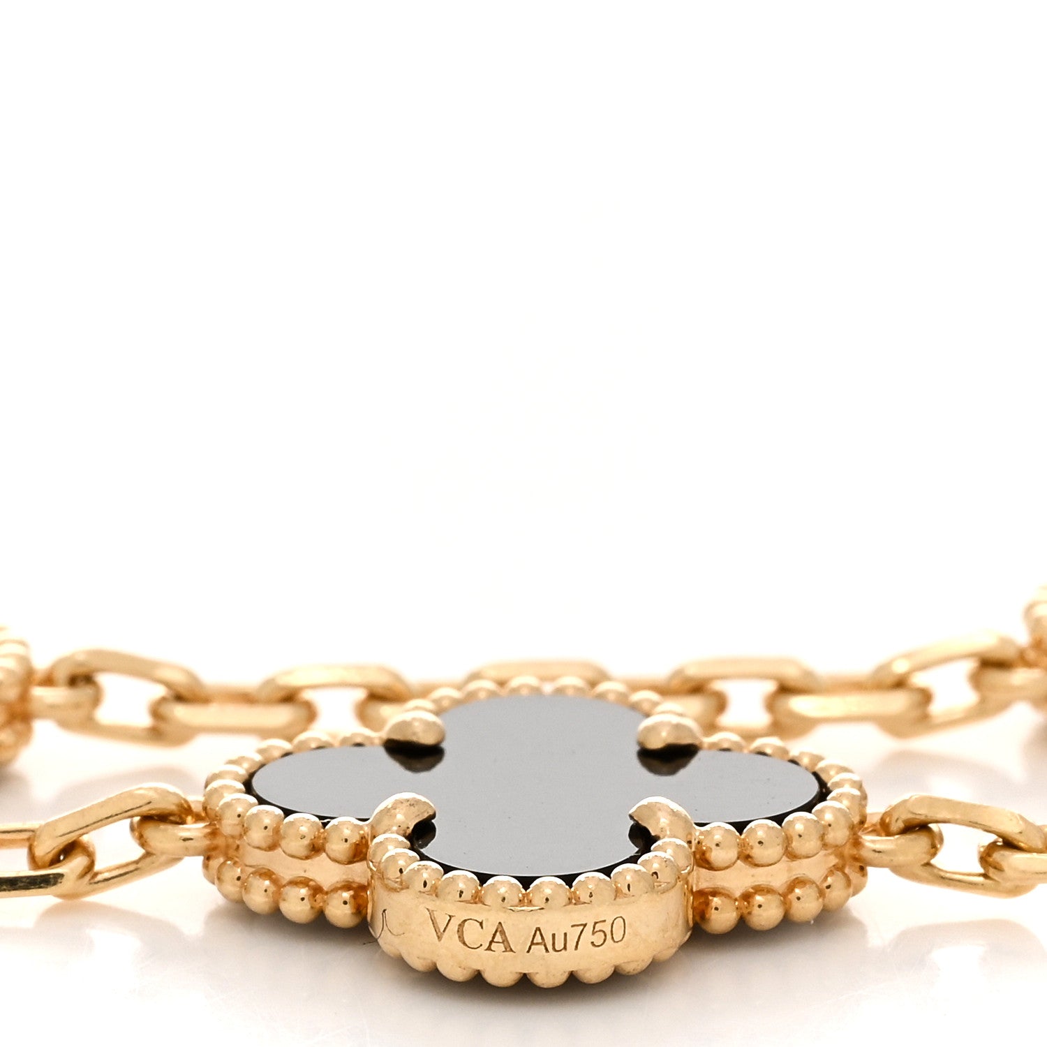 Van Cleef & Arpels 18K Yellow Gold Black Onyx 5 Motifs Vintage Alhambra Bracelet 3 of 4