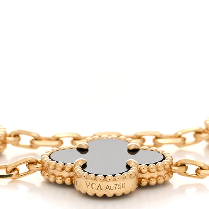 Van Cleef & Arpels 18K Yellow Gold Black Onyx 5 Motifs Vintage Alhambra Bracelet 3 of 4