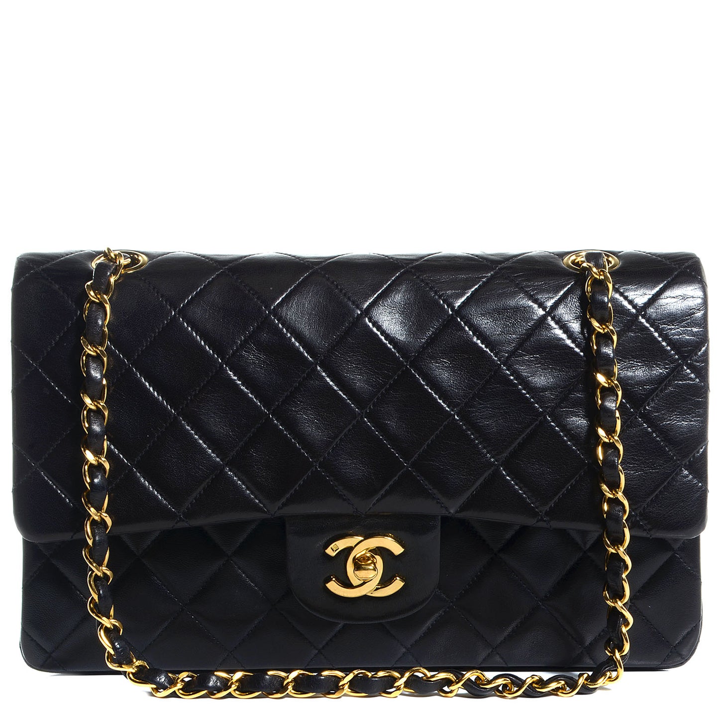 Lambskin Medium Double Flap Black