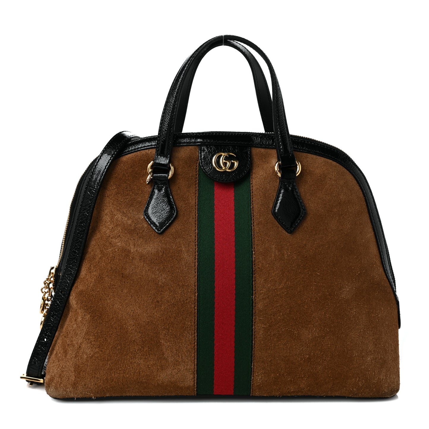 Suede Patent Web Medium Ophidia Top Handle Dome Bag Nocciola Black