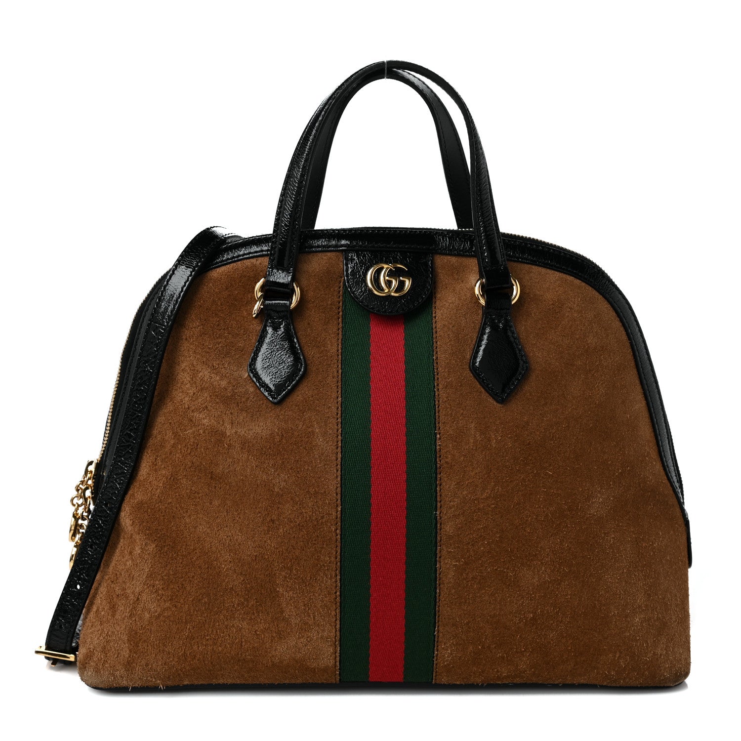 Gucci Suede Patent Web Medium Ophidia Top Handle Dome Bag Nocciola Black 1 of 10