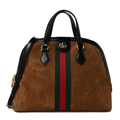 Gucci Suede Patent Web Medium Ophidia Top Handle Dome Bag Nocciola Black 1 of 10