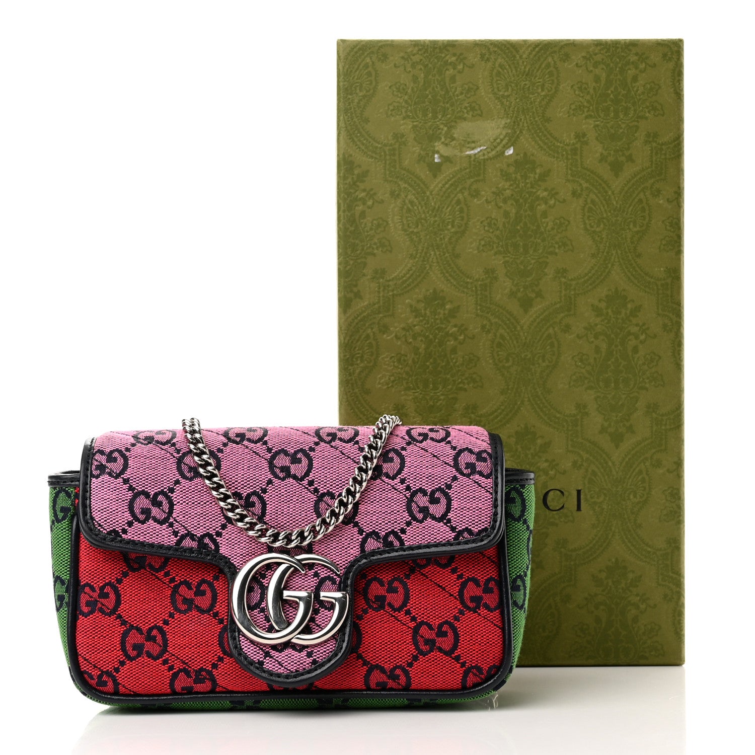 Gucci Monogram Multicolor Matelasse Diagonal Super Mini GG Marmont Shoulder Bag Pink Blue Red Yellow Green 11 of 11