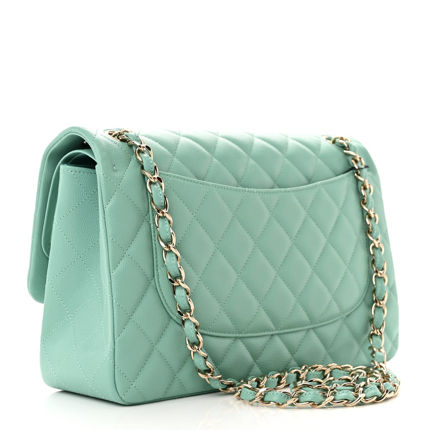 Chanel Caviar Quilted Jumbo Double Flap Light Green 3 of 11