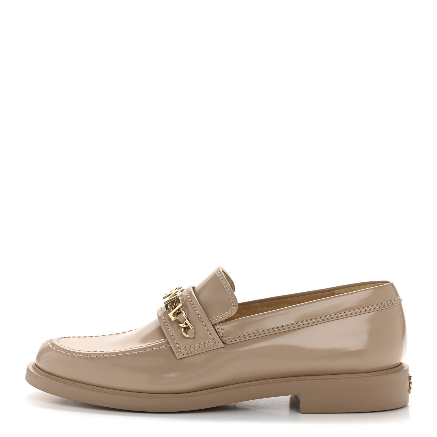 Chanel Shiny Calfskin Logo Loafers 40 Beige 1 of 11