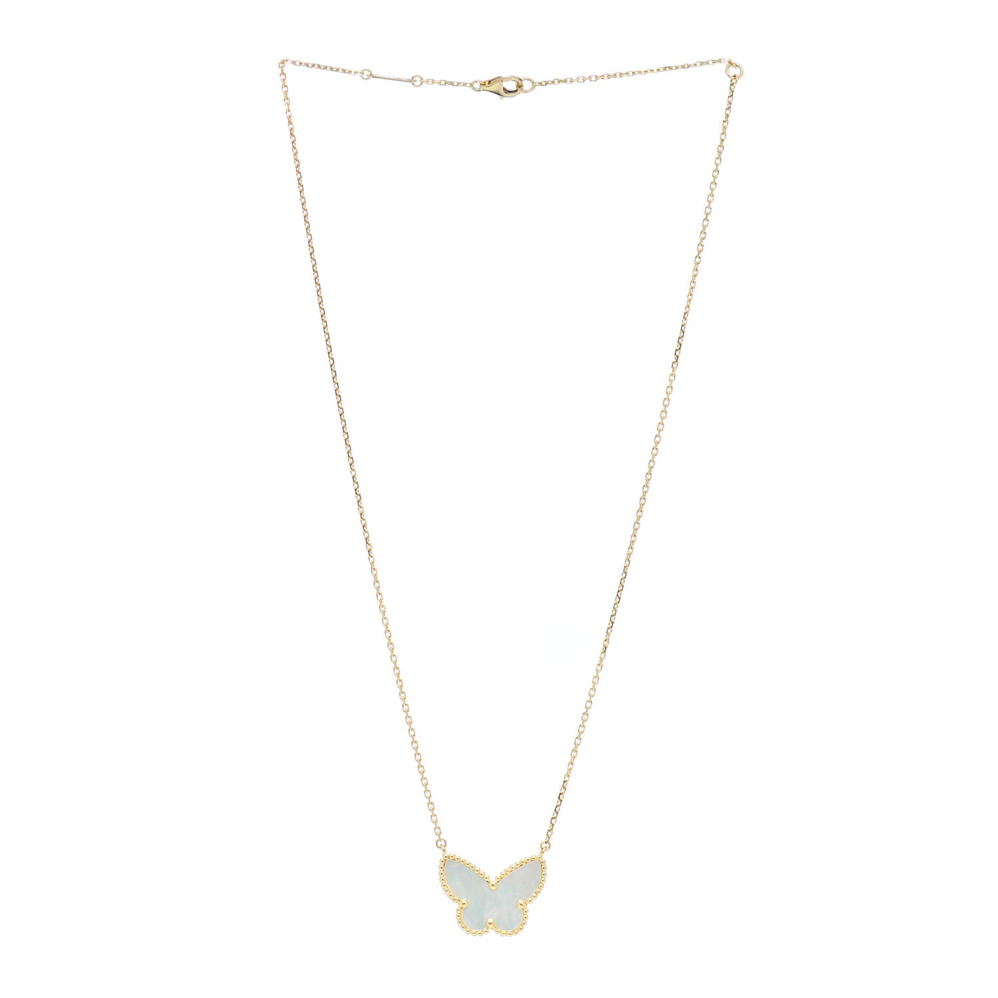 18K Yellow Gold Mother of Pearl Lucky Alhambra Butterfly Pendant Necklace