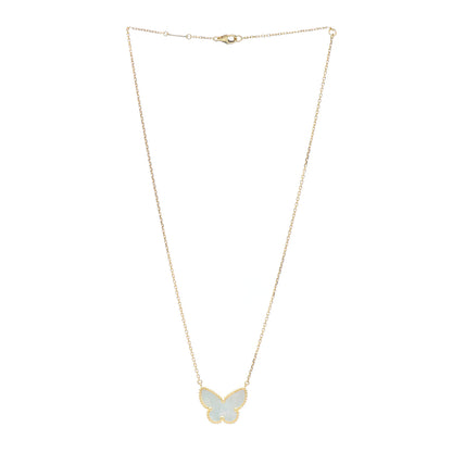 Van Cleef & Arpels 18K Yellow Gold Mother of Pearl Lucky Alhambra Butterfly Pendant Necklace 3 of 5