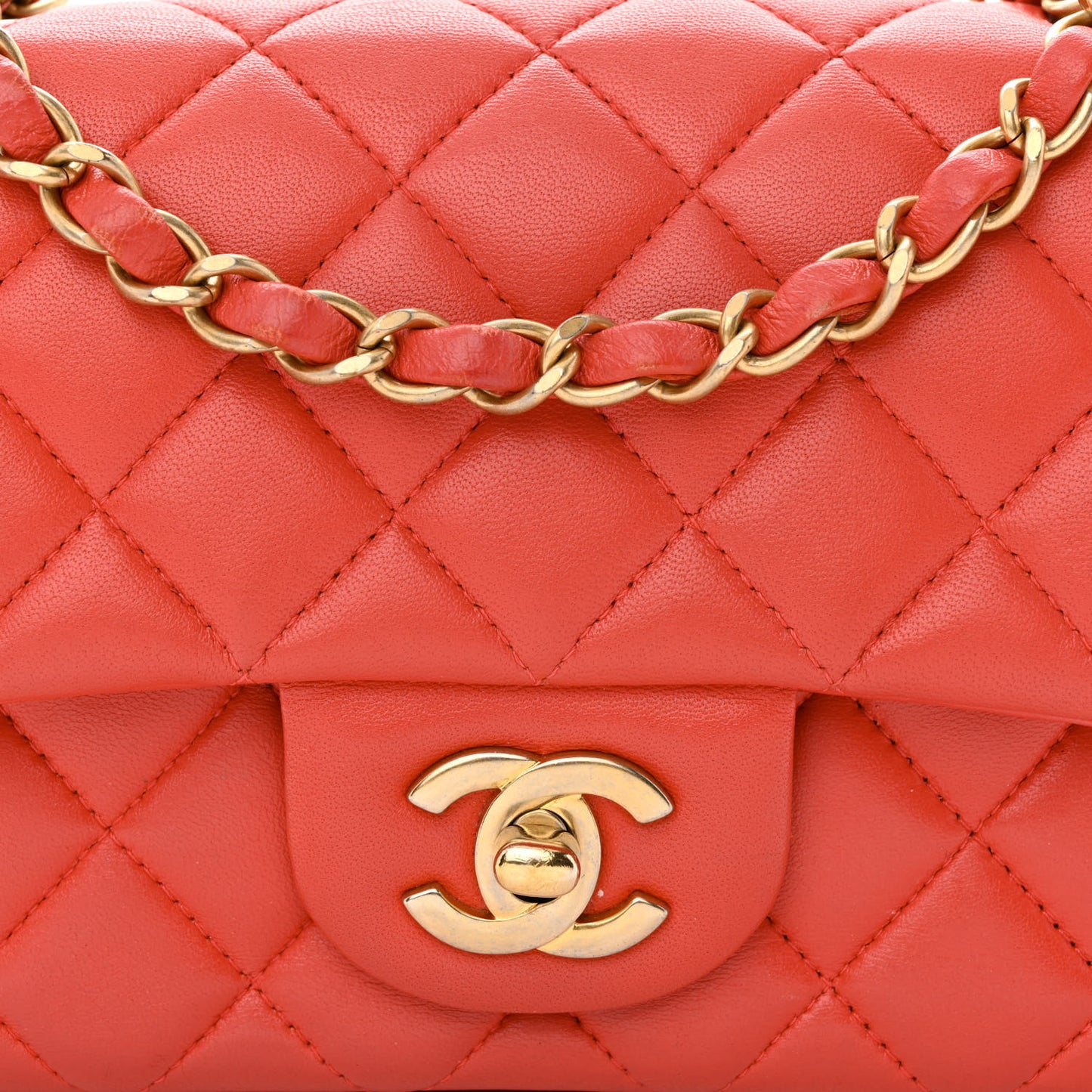 Lambskin Quilted Mini Rectangular Flap Red