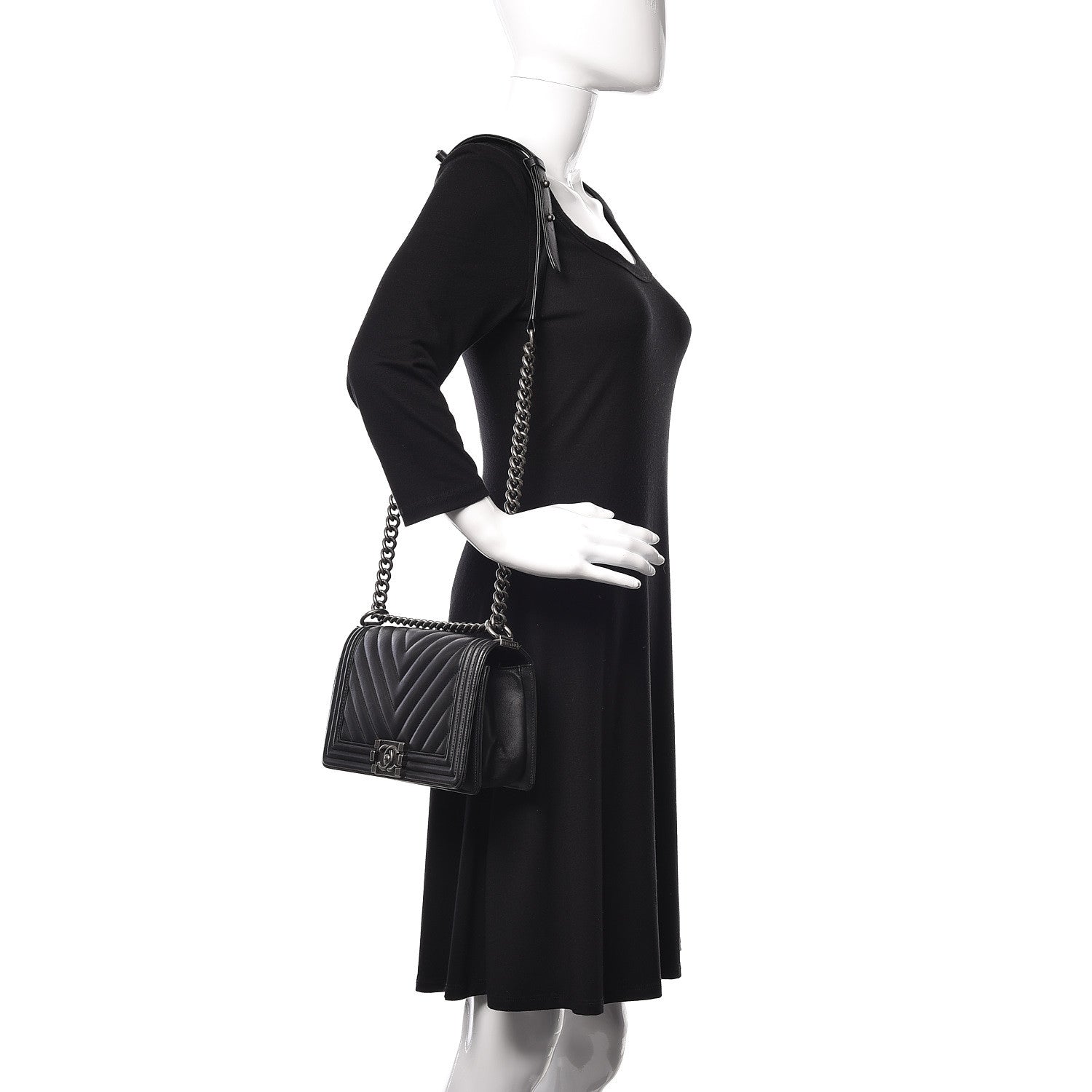 Chanel Calfskin Chevron Quilted Medium Boy Flap Black 2 of 13