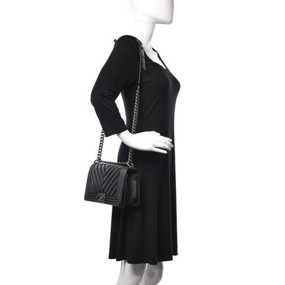 Chanel Calfskin Chevron Quilted Medium Boy Flap Black 2 of 13