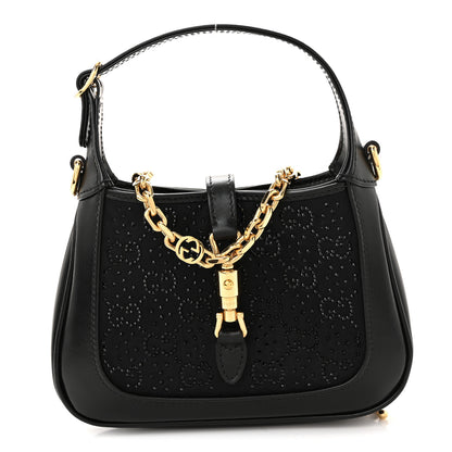 Gucci New Canvas Charisma Calfskin Crystal GG Monogram Mini Jackie 1961 Hobo Black 1 of 10