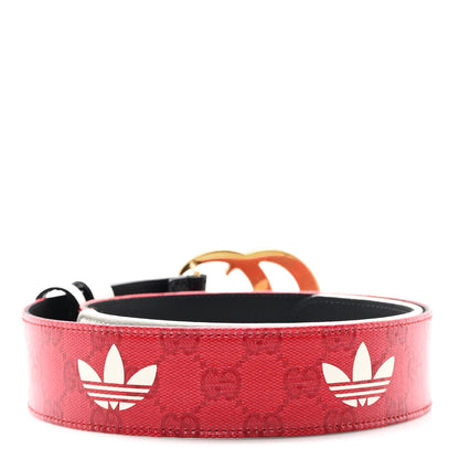 Gucci X ADIDAS Crystal Vintage Monogram Textured Dollar Calfskin Double G 40mm Belt 75 30 Hibiscus Red Off White Black 2 of 6