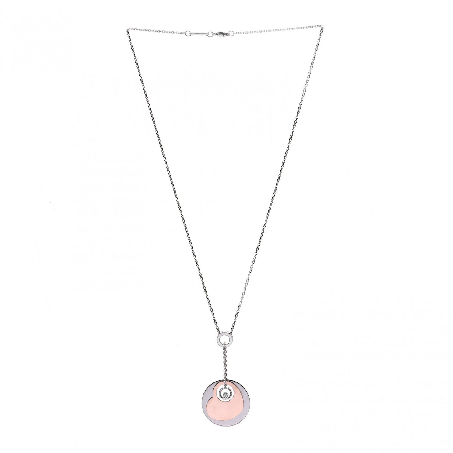 18K White Pink Gold Happy Diamond Heart Drop Necklace