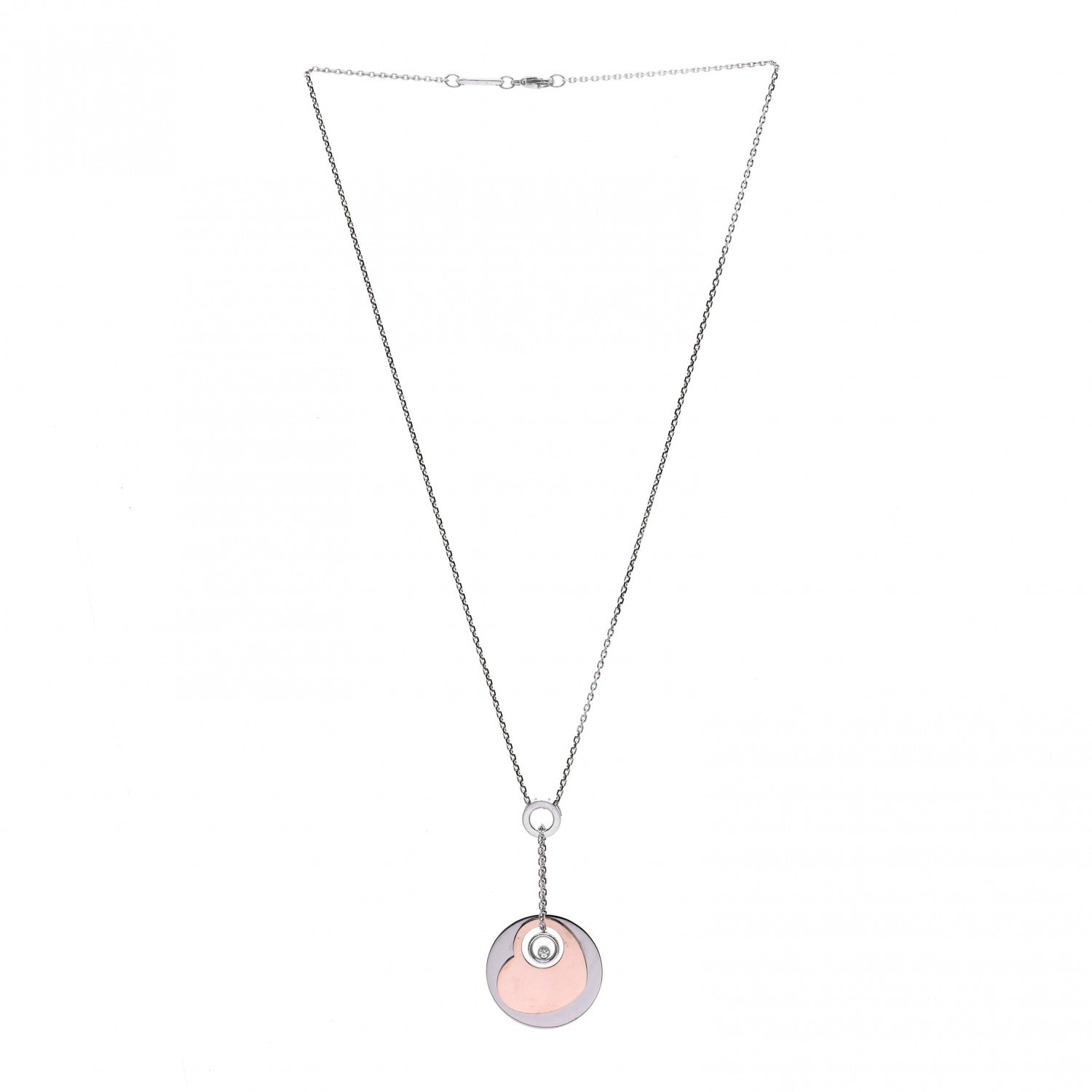 Chopard 18K White Pink Gold Happy Diamond Heart Drop Necklace 3 of 8