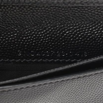Saint Laurent Grain De Poudre Matelasse Chevron Monogram Compact Zip Around Wallet Black 8 of 9