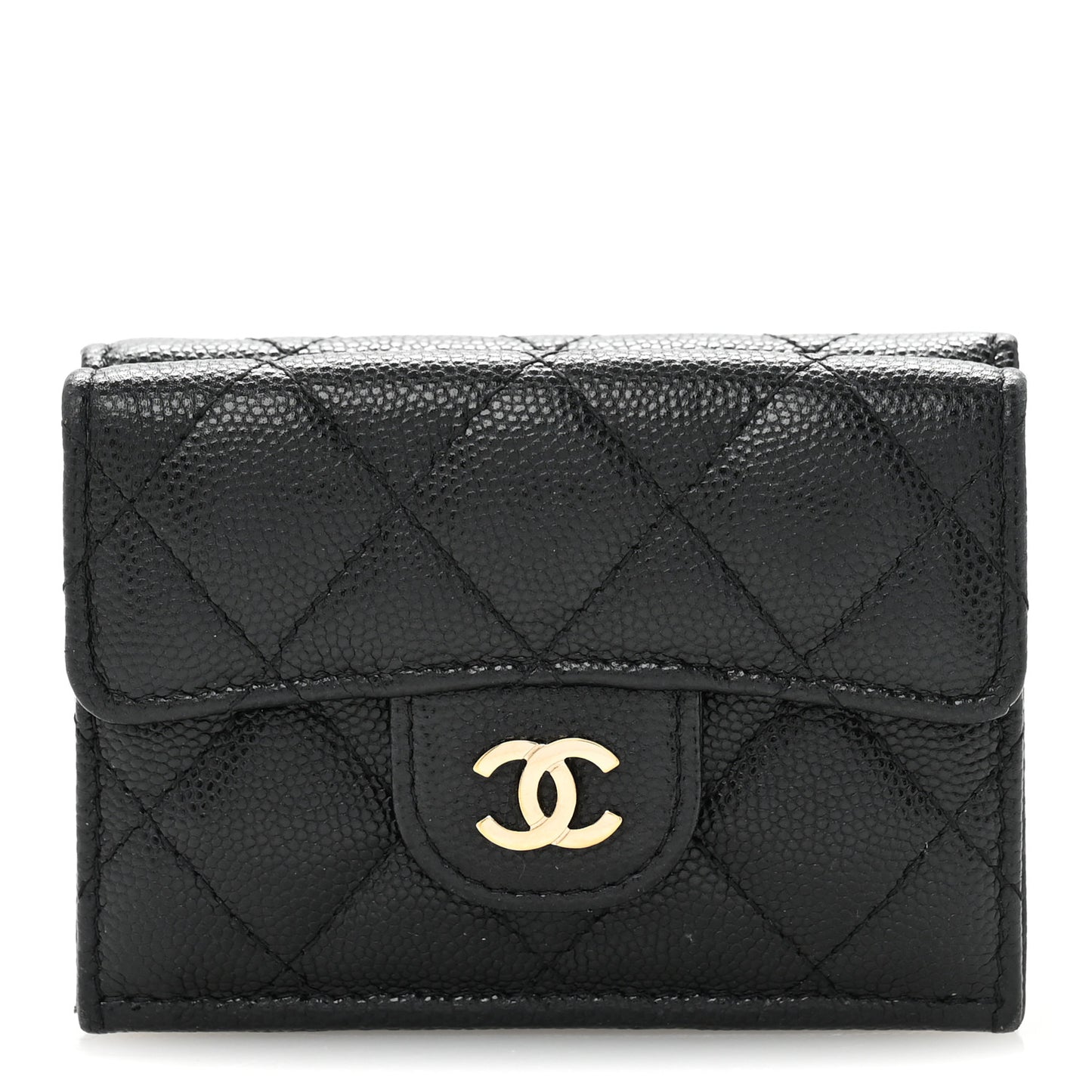 Caviar Quilted Double Flap Wallet Black
