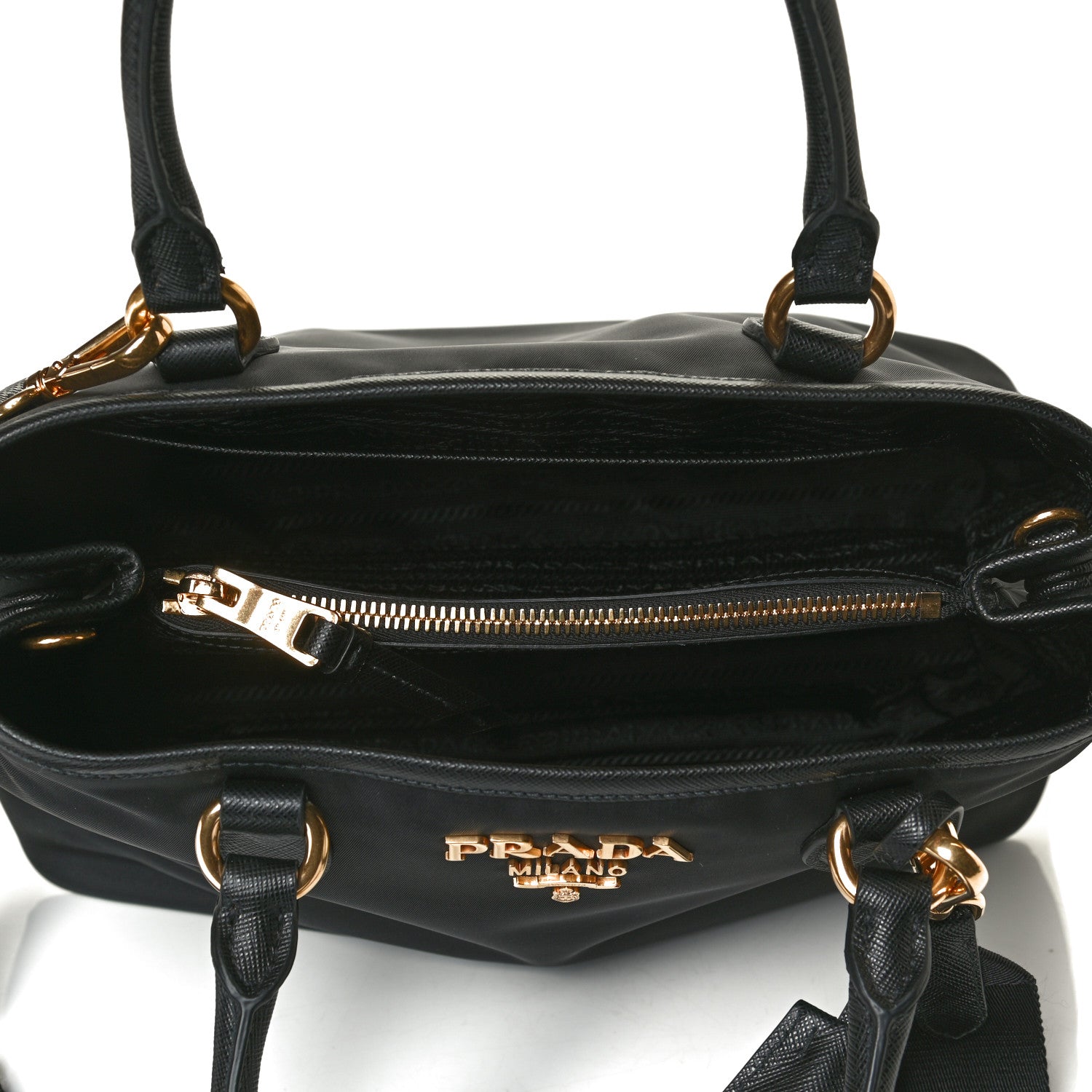 Prada Tessuto Nylon Saffiano Small Tote Black 4 of 9