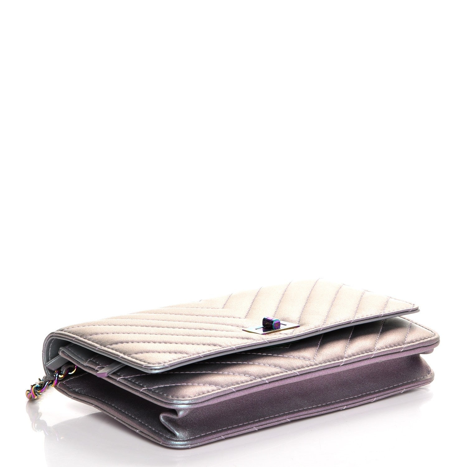 Chanel Iridescent Lambskin Chevron Quilted Reissue Wallet On Chain WOC Light Purple 4 of 9