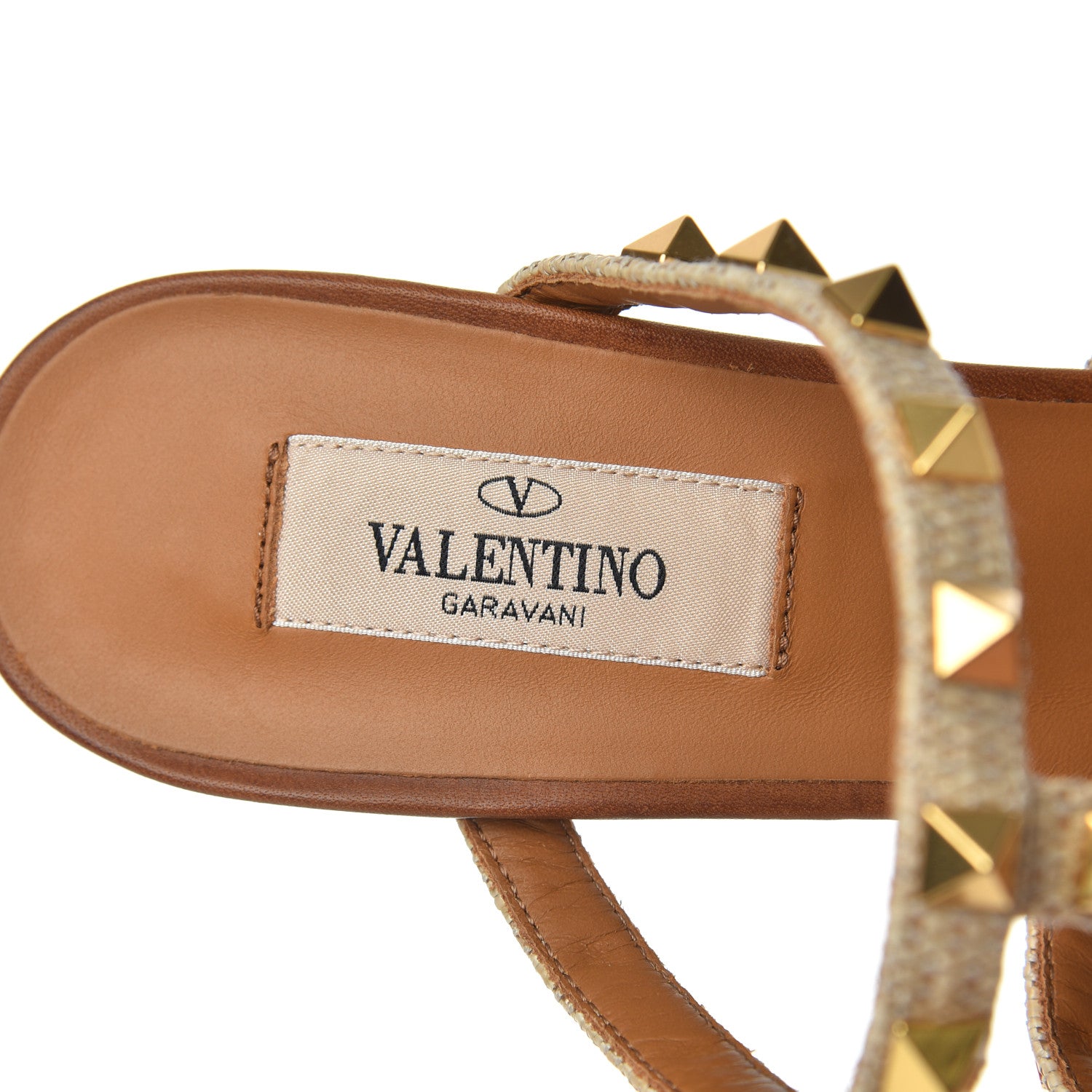 Valentino Garavani Raffia Calfskin Rockstud 60mm Caged Slide Sandals 37 Naturale 6 of 9