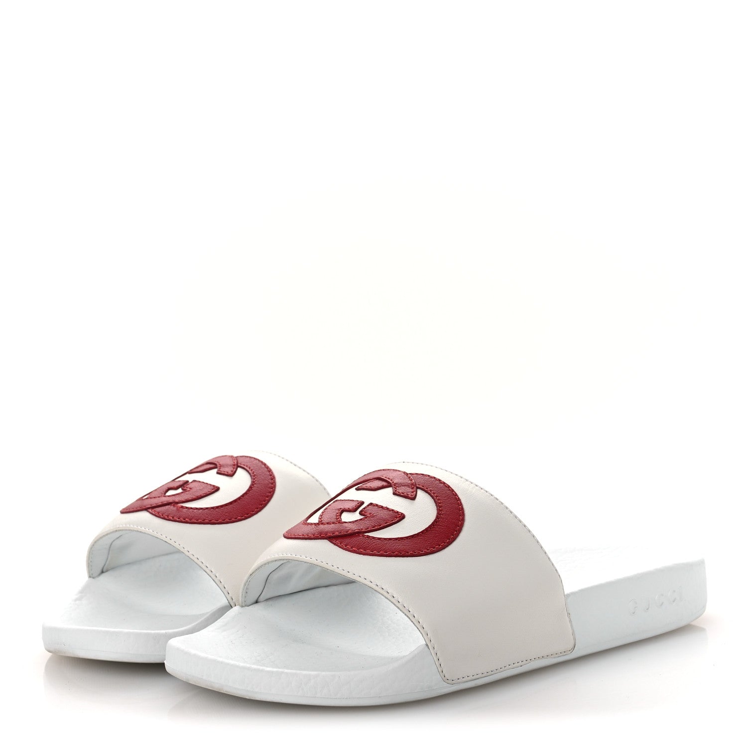 Gucci Nappa Miro Soft Calfskin Interlocking G Mens Slide Sandals 6 White Hibiscus Red 4 of 12