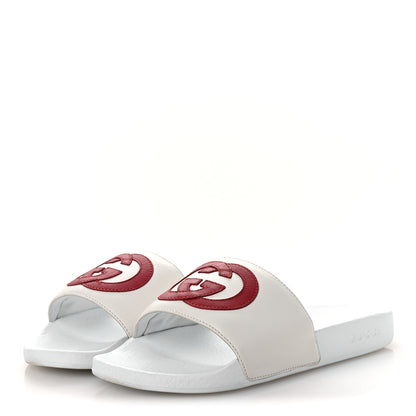 Gucci Nappa Miro Soft Calfskin Interlocking G Mens Slide Sandals 6 White Hibiscus Red 4 of 12