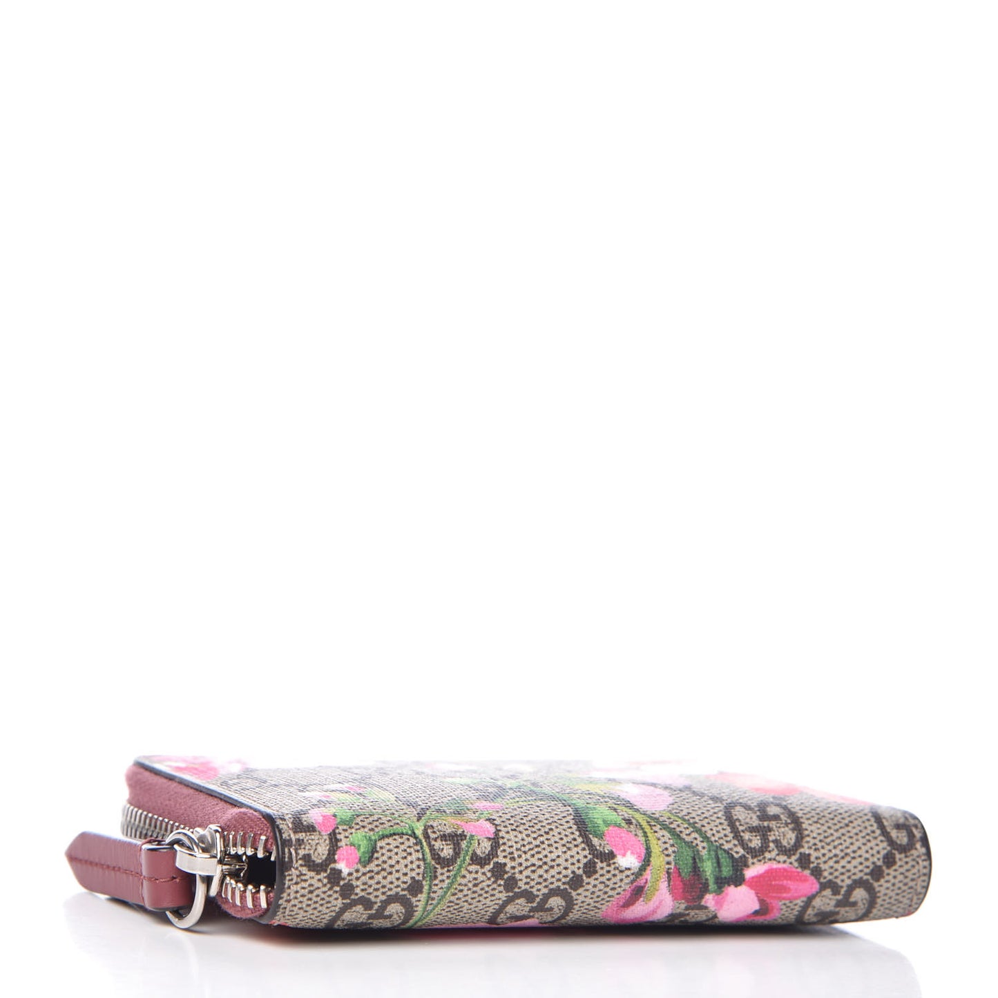 GG Supreme Monogram Blooms Zip Around Card Case Wallet Beige Multicolor Dry Rose