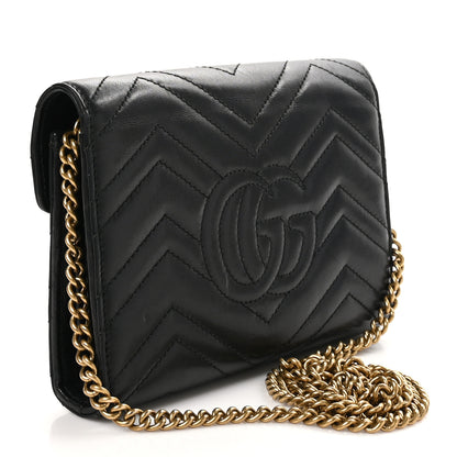 Gucci Calfskin Matelasse GG Marmont Chain Wallet Black 3 of 11