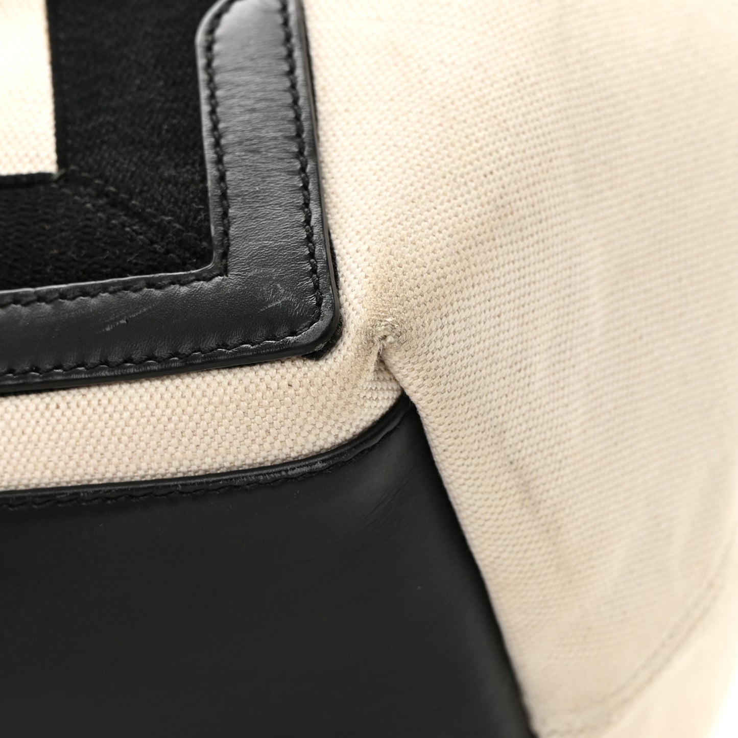 Cotton Canvas Calfskin M Navy Cabas Natural Black