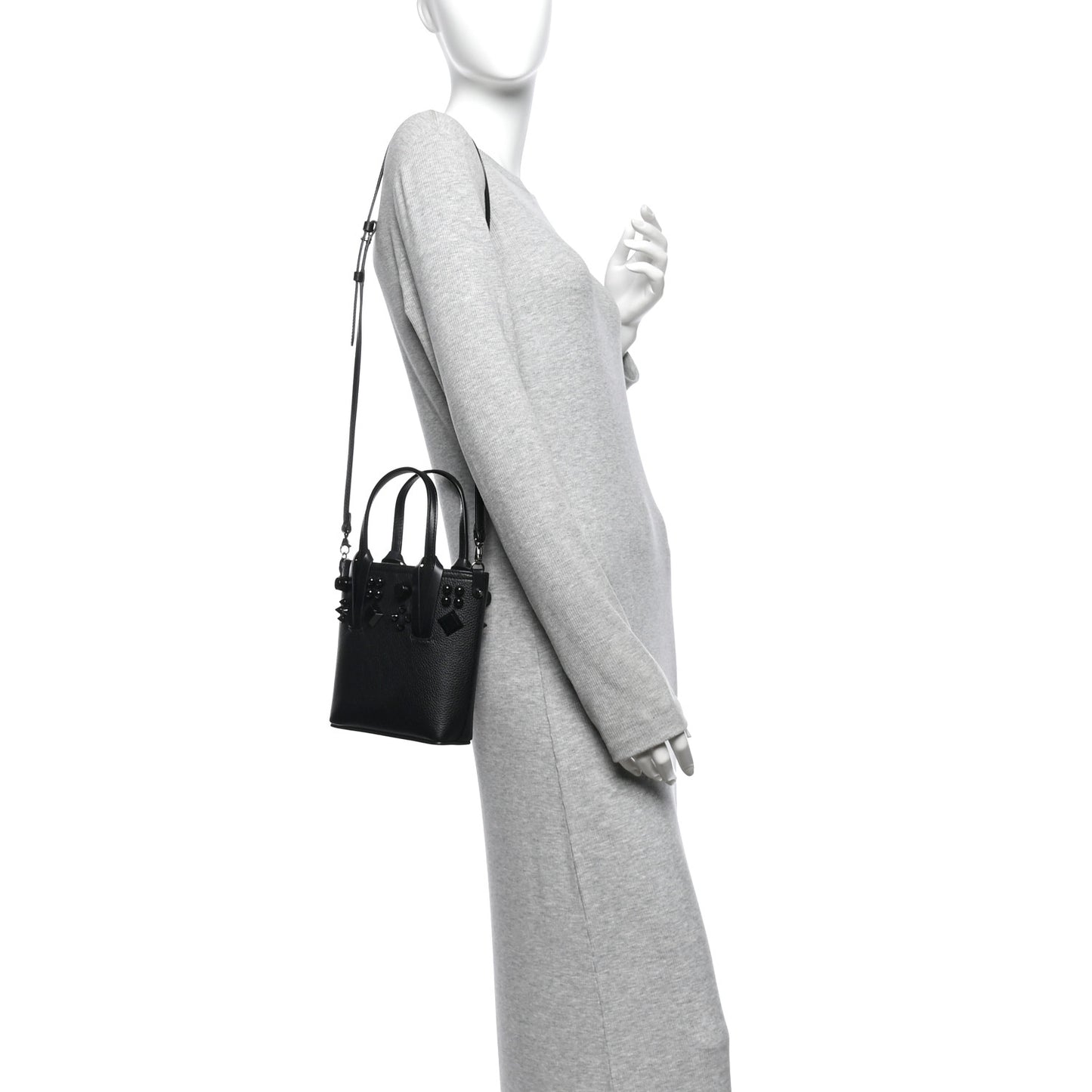 Calfskin Empire Spike Monochrome Studded Mini North South Cabata Tote Black