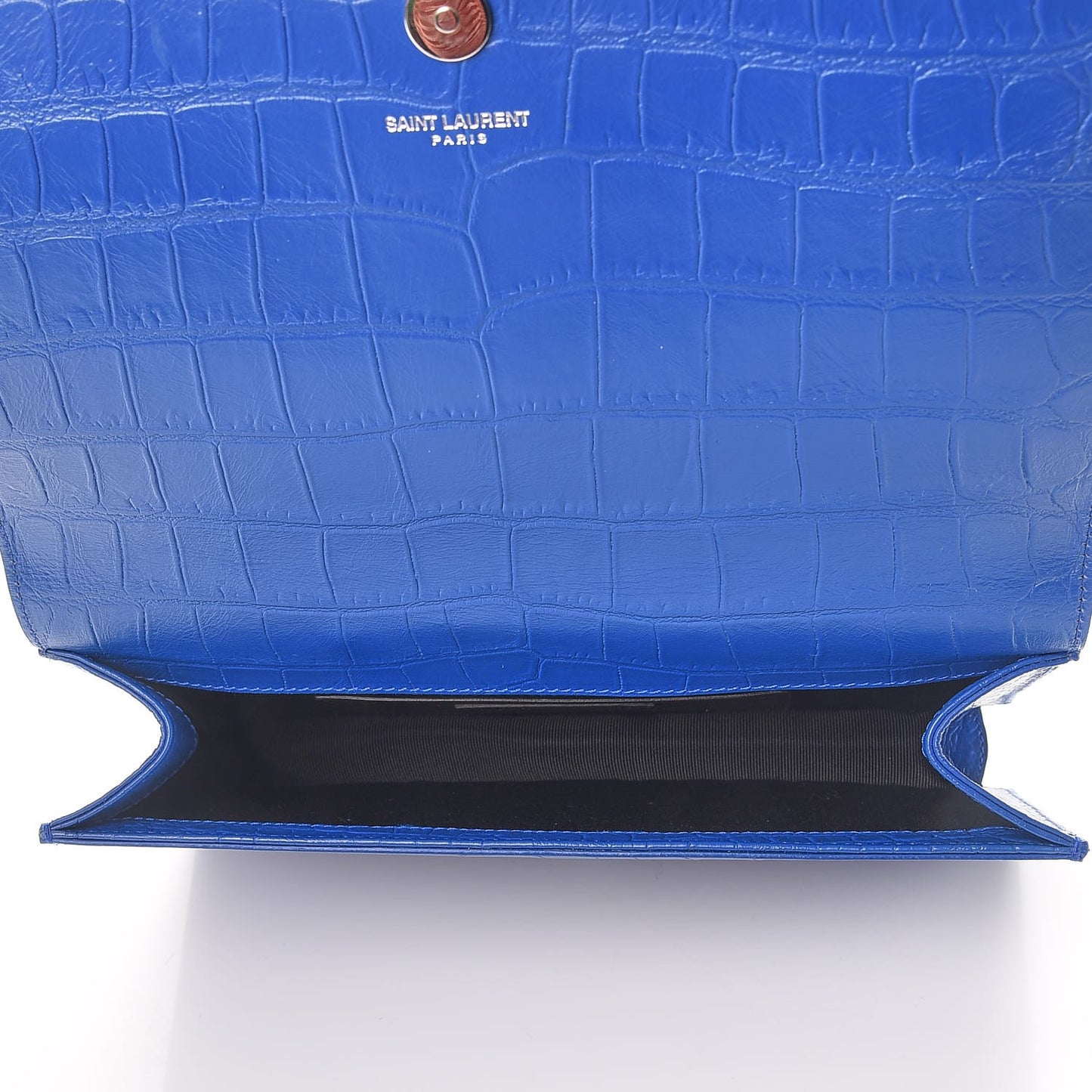 Calfskin Crocodile Embossed Classic Kate Monogram Clutch Royal Blue