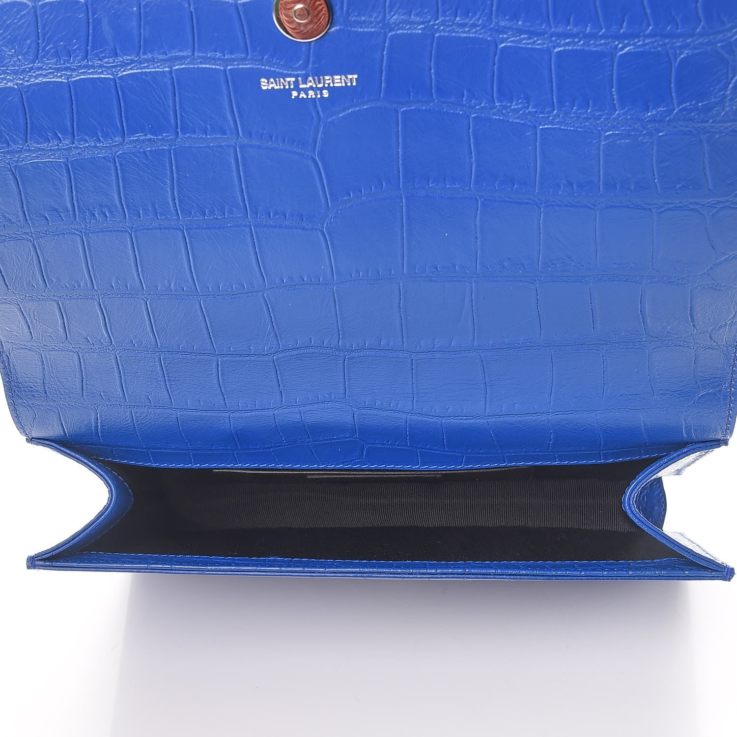 Saint Laurent Calfskin Crocodile Embossed Classic Kate Monogram Clutch Royal Blue 5 of 8