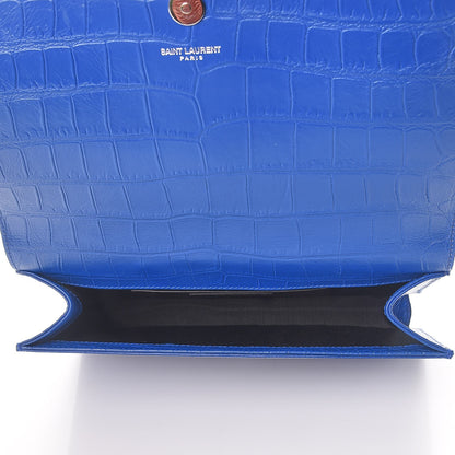 Saint Laurent Calfskin Crocodile Embossed Classic Kate Monogram Clutch Royal Blue 5 of 8