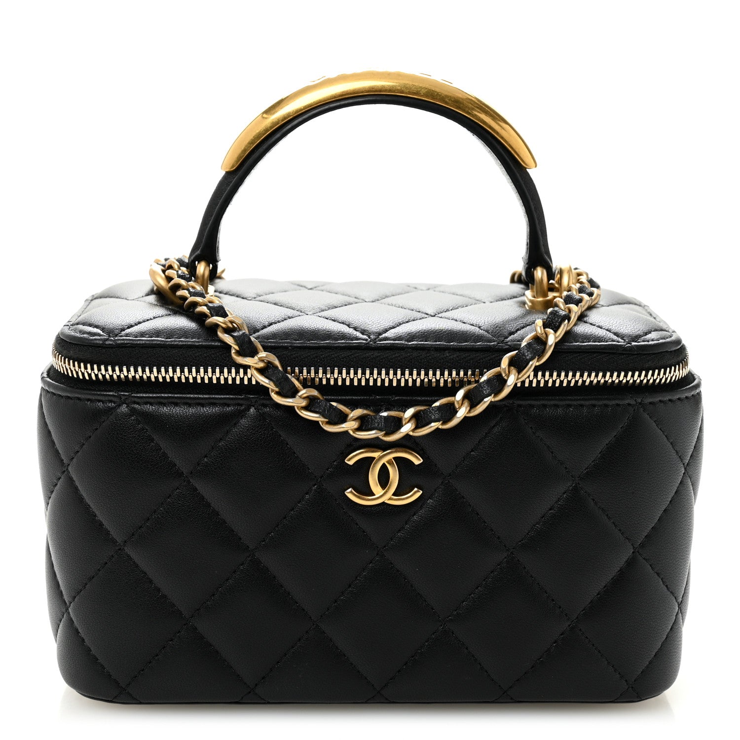 Chanel Lambskin Quilted Metal Small Top Handle Vanity Case With Chain Black 1 of 9