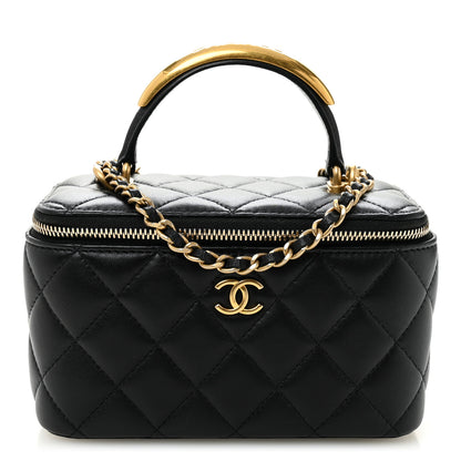 Chanel Lambskin Quilted Metal Small Top Handle Vanity Case With Chain Black 1 of 9