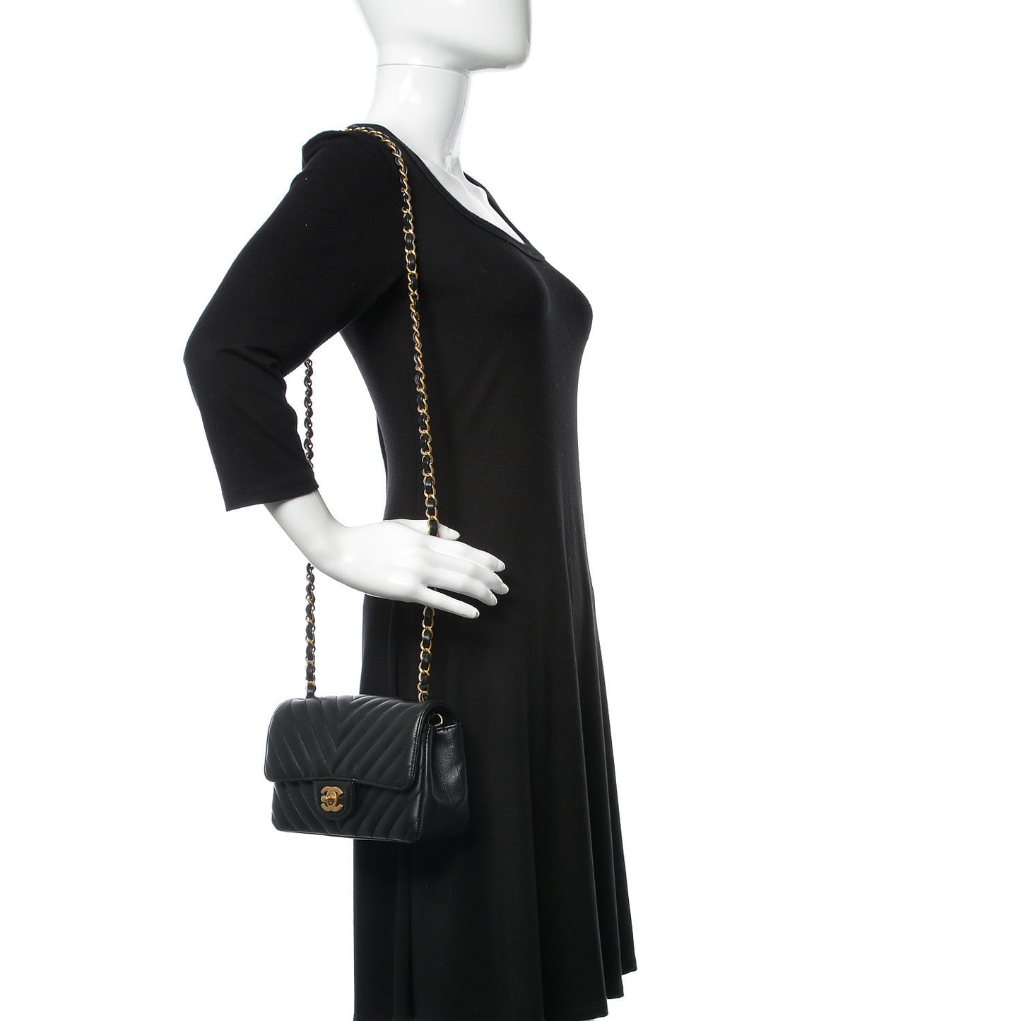 Lambskin Chevron Quilted Mini Rectangular Flap Black