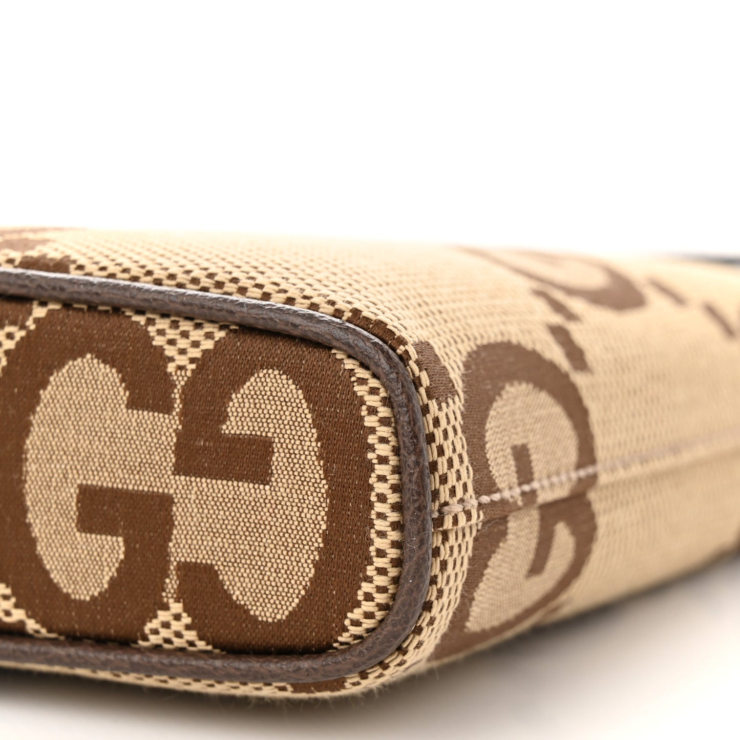 Monogram Jumbo GG Textured Dollar Calfskin Web Wristlet Messenger Bag Camel Ebony New Acero