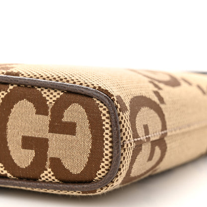 Gucci Monogram Jumbo GG Textured Dollar Calfskin Web Wristlet Messenger Bag Camel Ebony New Acero 10 of 11