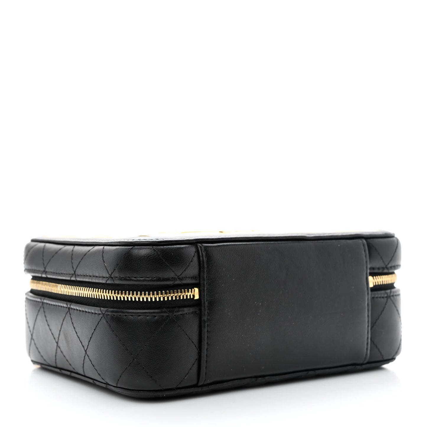 Lambskin Metal Quilted Golden Plate Vanity Case Black Golden Plate Vanity Case Black Gold