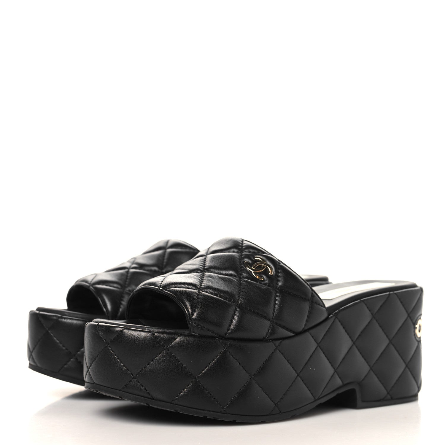 Chanel Lambskin Quilted Platform Mules 38 Black 4 of 9