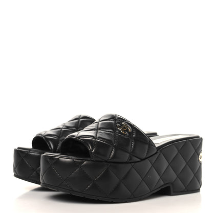 Chanel Lambskin Quilted Platform Mules 38 Black 4 of 9