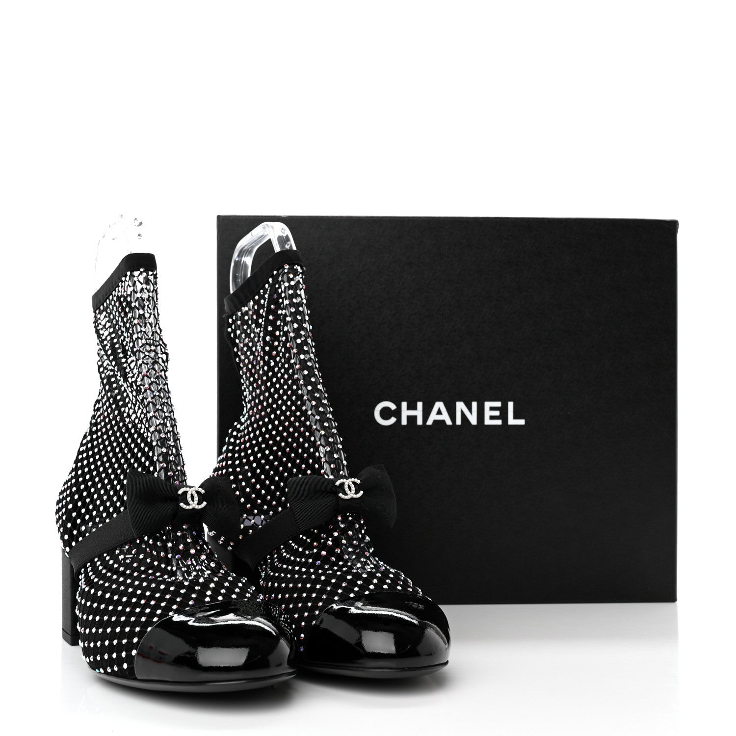 Chanel Resille Strass Kid Suede Patent Mary Jane Short Boots 39 Black 11 of 11