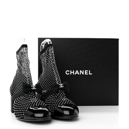 Chanel Resille Strass Kid Suede Patent Mary Jane Short Boots 39 Black 11 of 11