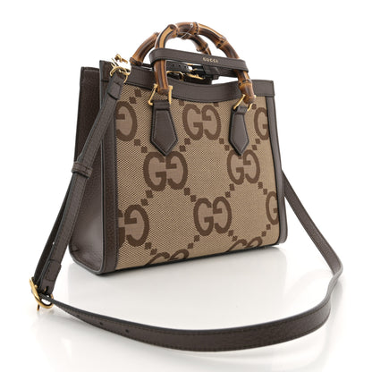 Gucci Monogram Jumbo GG Textured Dollar Calfskin Small Diana Tote Bag Camel Ebony New Acero 3 of 10