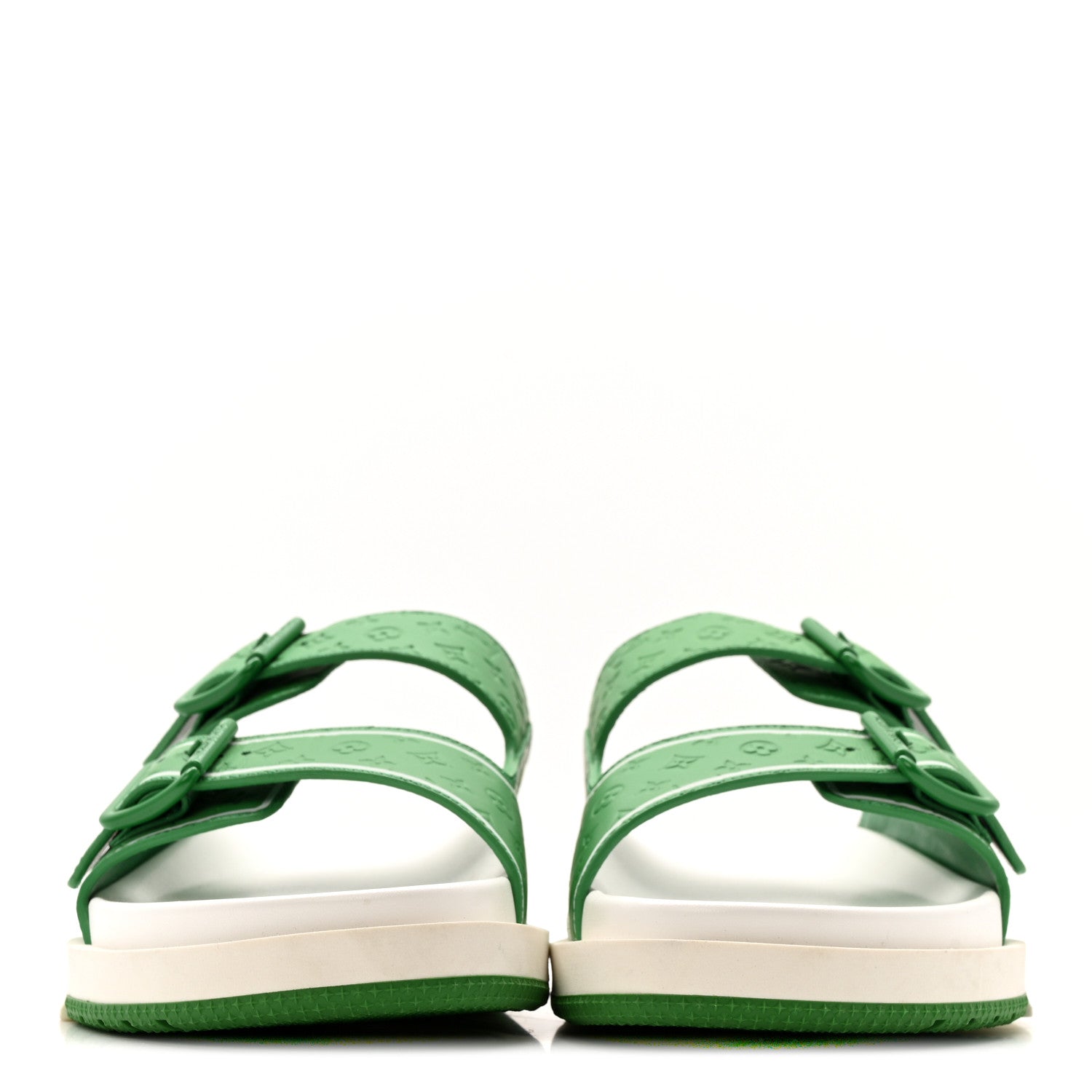 Louis Vuitton Calfskin Embossed Mens Script Trainer Mules 8 Green White 3 of 9
