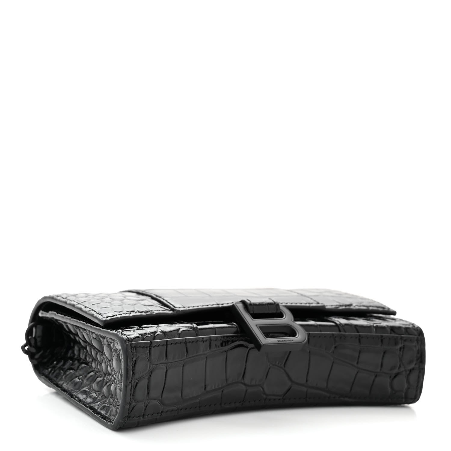 Balenciaga Shiny Calfskin Monochrome Crocodile Embossed Hourglass Chain Bag Black 4 of 9