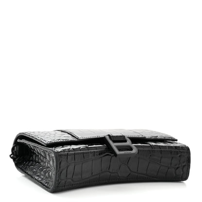 Balenciaga Shiny Calfskin Monochrome Crocodile Embossed Hourglass Chain Bag Black 4 of 9