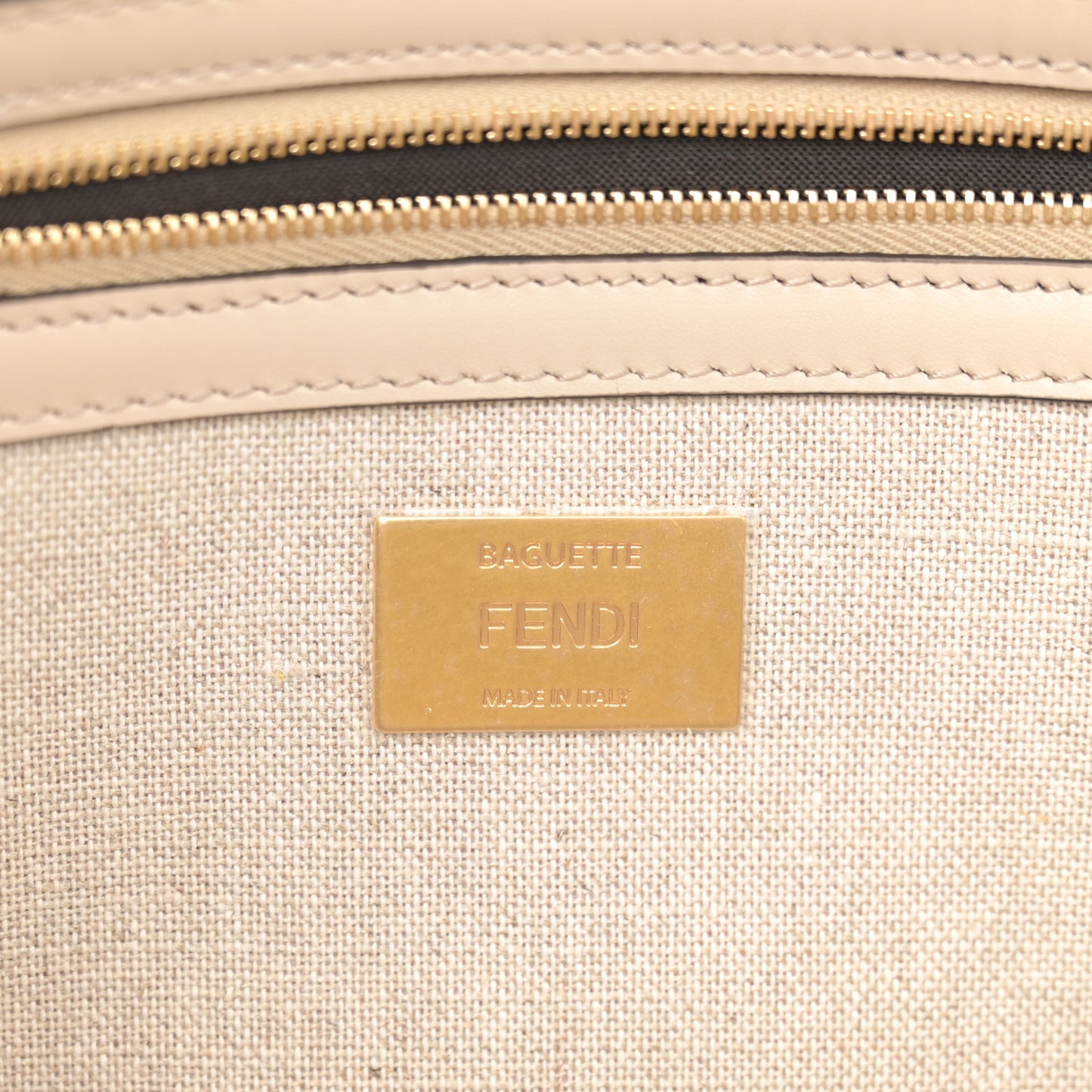 Canvas Vitello King FF Embroidered Baguette Grezzo White Nuvola