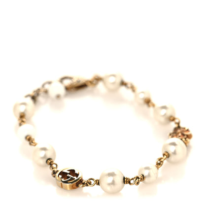Gucci Interlocking G Flower Pearl Bracelet Gold 1 of 6